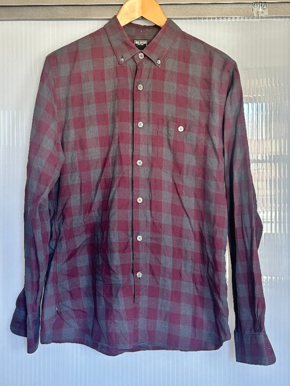 Todd Snyder Plaid Button Down Shirt Men's M Burgundy Gray Cotton Portugal